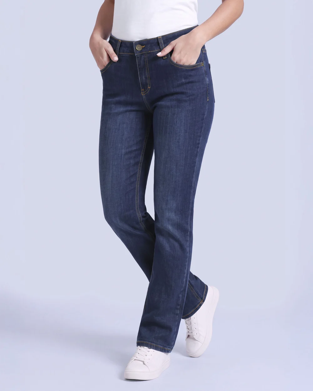 Jeans tiro alto con un botón estilo recto 421 azul