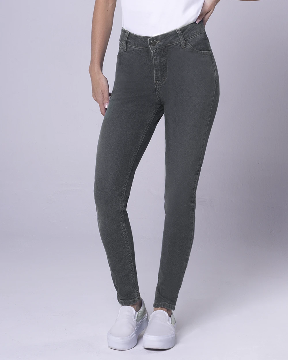 Jeans 451 skinny tiro alto gris