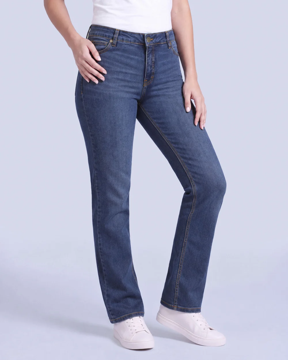Jeans levanta pompa tiro alto con un botón estilo recto 461 azul claro
