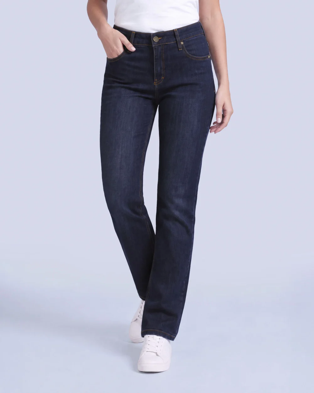 Jeans levanta pompa tiro alto con un botón estilo recto 461 azul oscuro