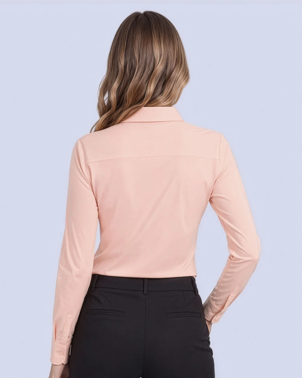 Blusa de vestir slim fit salmón piqué premium bambú stretch