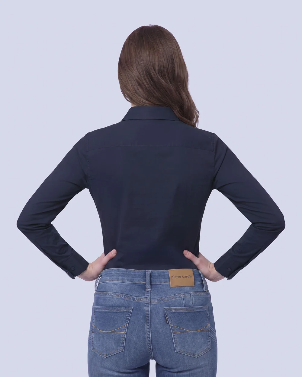 Blusa de vestir slim fit azul piqué premium bambú stretch