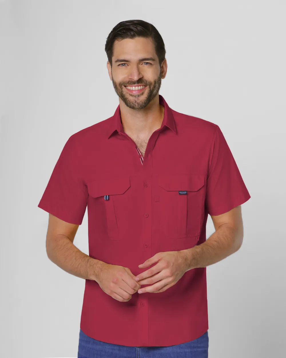 Camisa casual performance roja manga corta slim fit