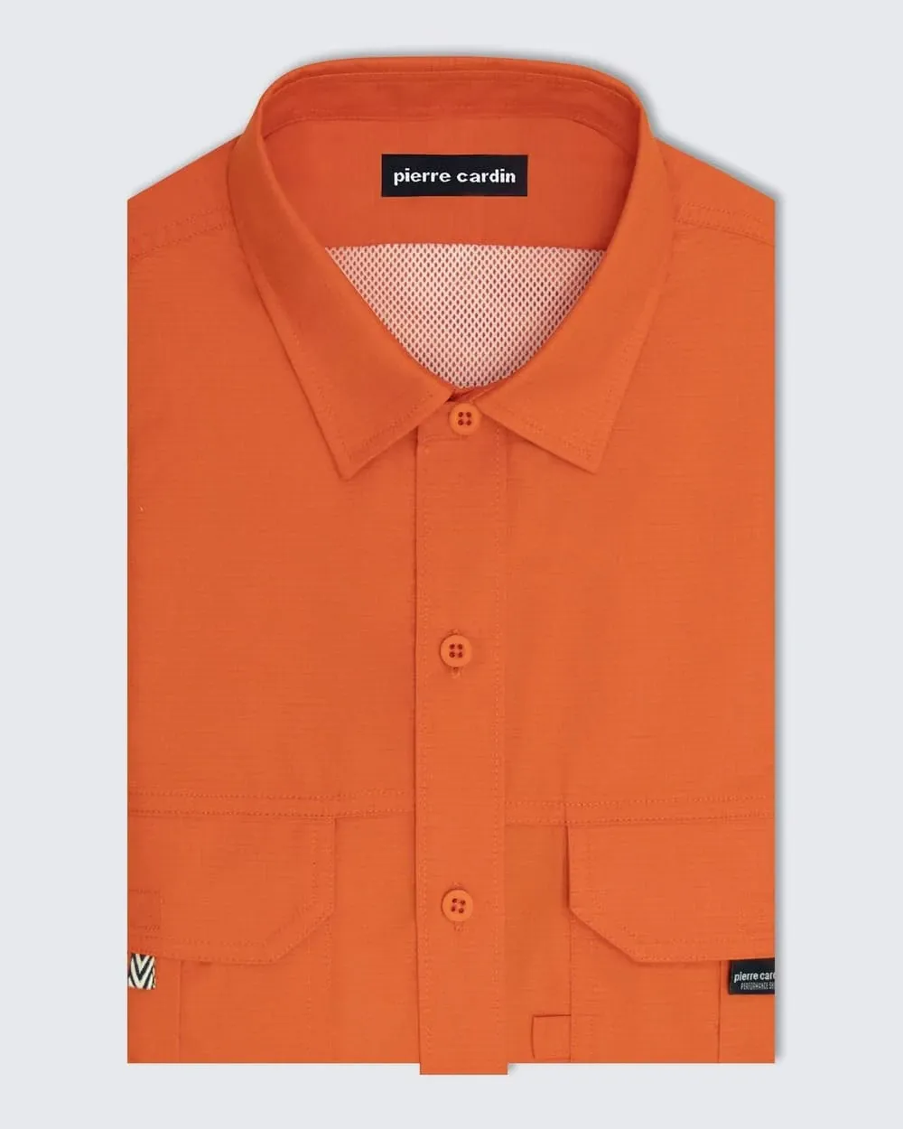 Camisa casual performance anaranjada manga corta slim fit