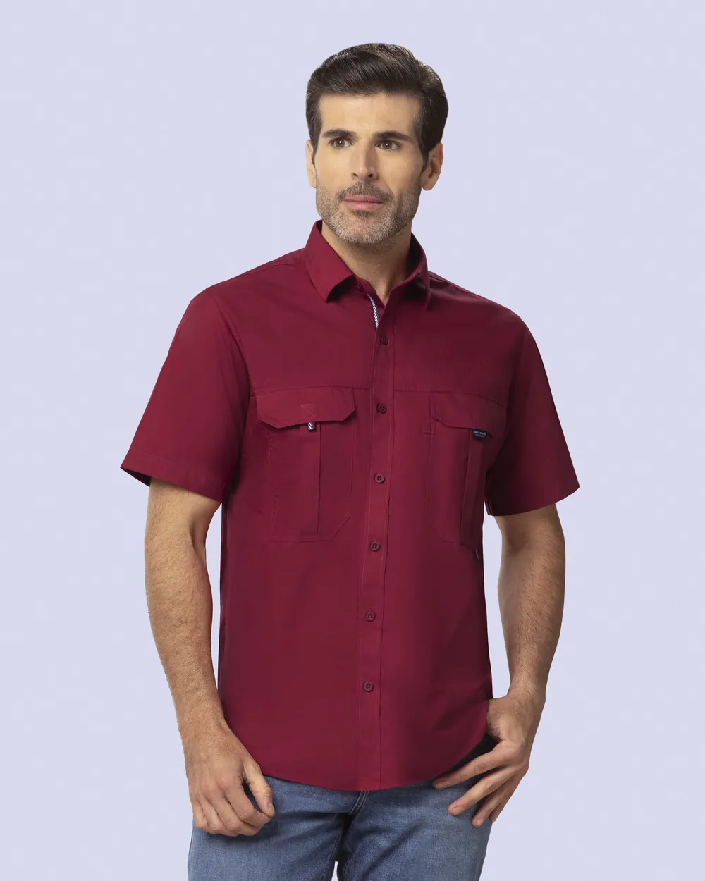 Camisa casual performance manga corta vino