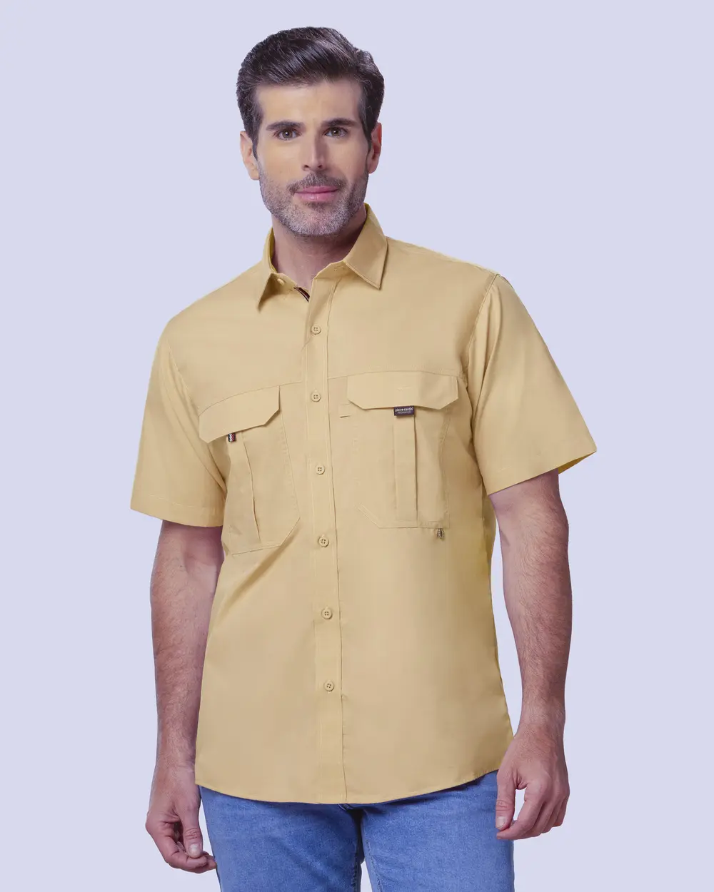 Camisa casual performance manga corta beige