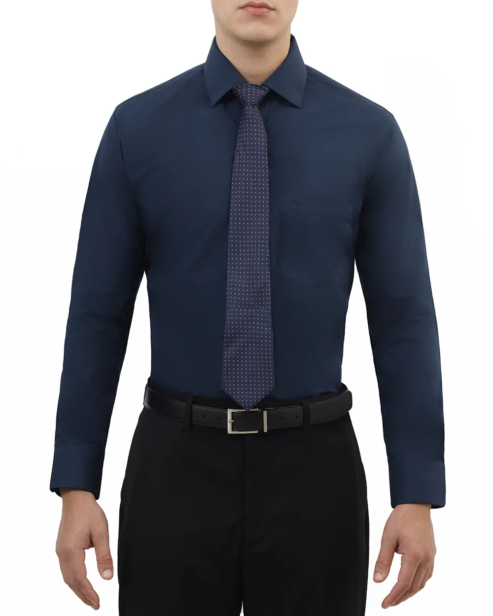 Camisa de vestir lisa slim stretch manga larga color azul navy