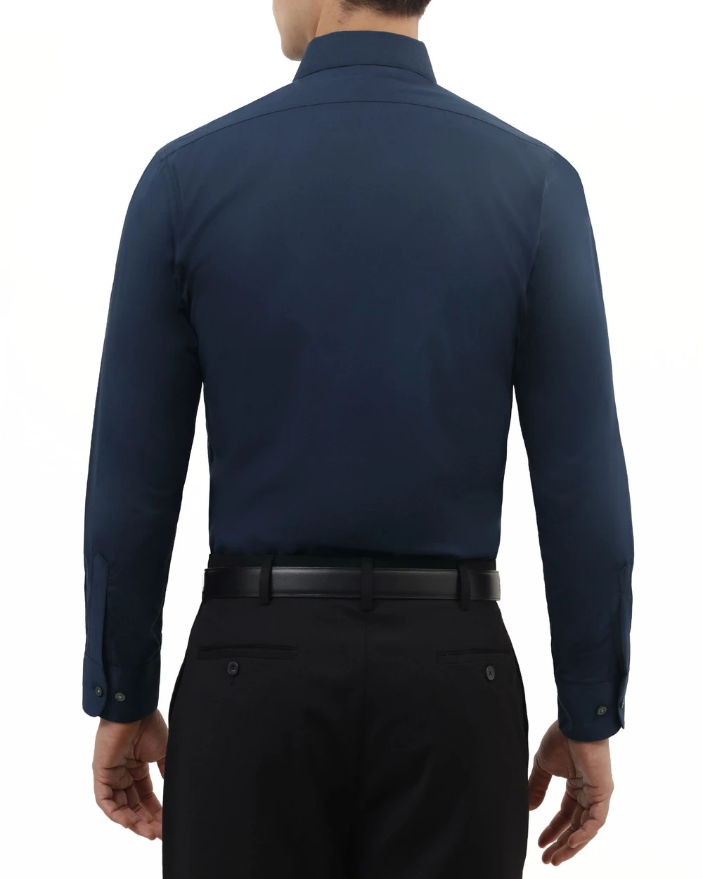 Camisa de vestir lisa slim stretch manga larga color azul navy