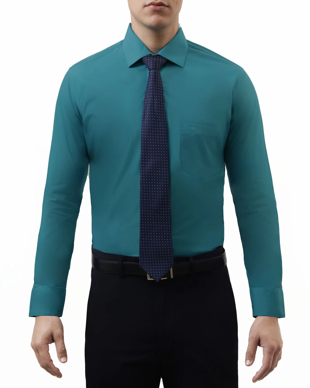 Camisa de vestir lisa slim stretch manga larga color verde