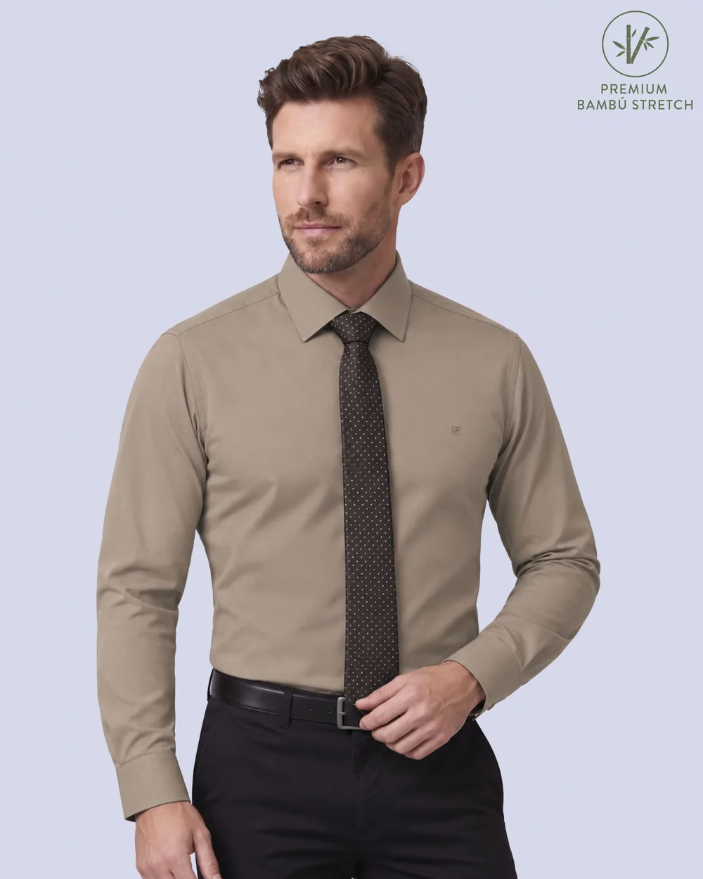 Camisa de vestir slim fit café total comfort premium bambú stretch