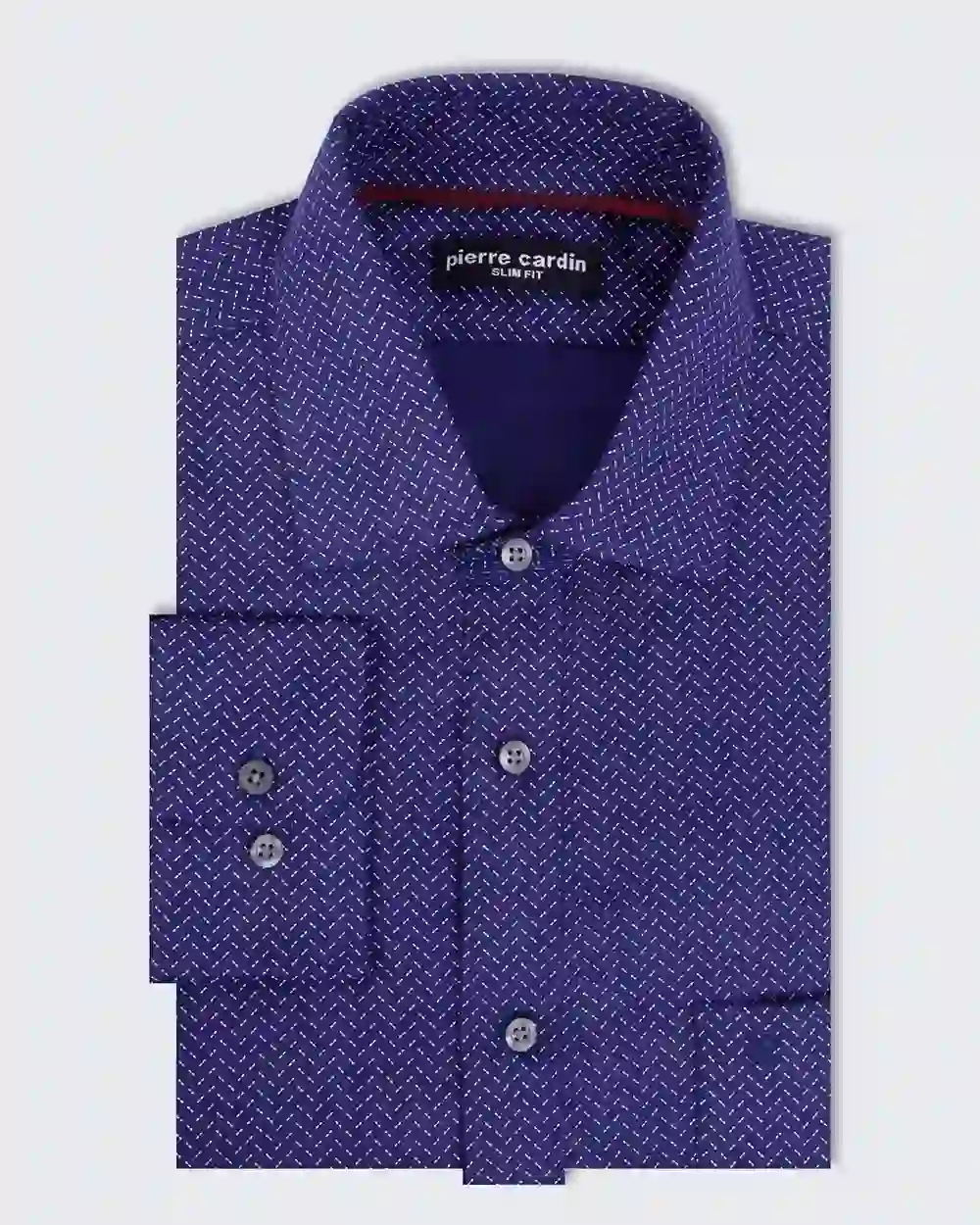Camisa estampada pique slim fit manga larga color azul
