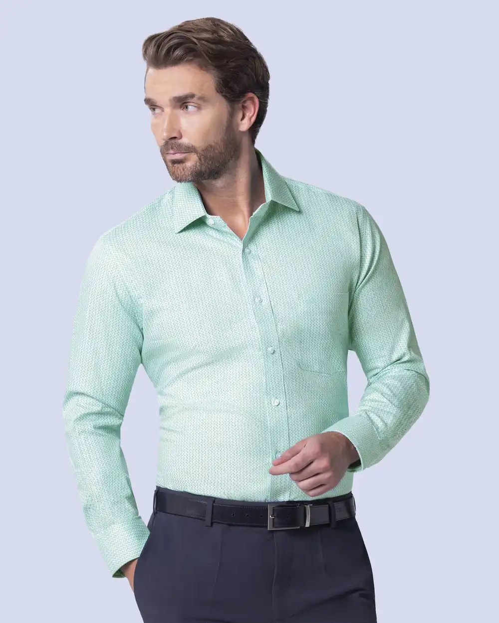 Camisa de vestir estampada piqué menta manga larga