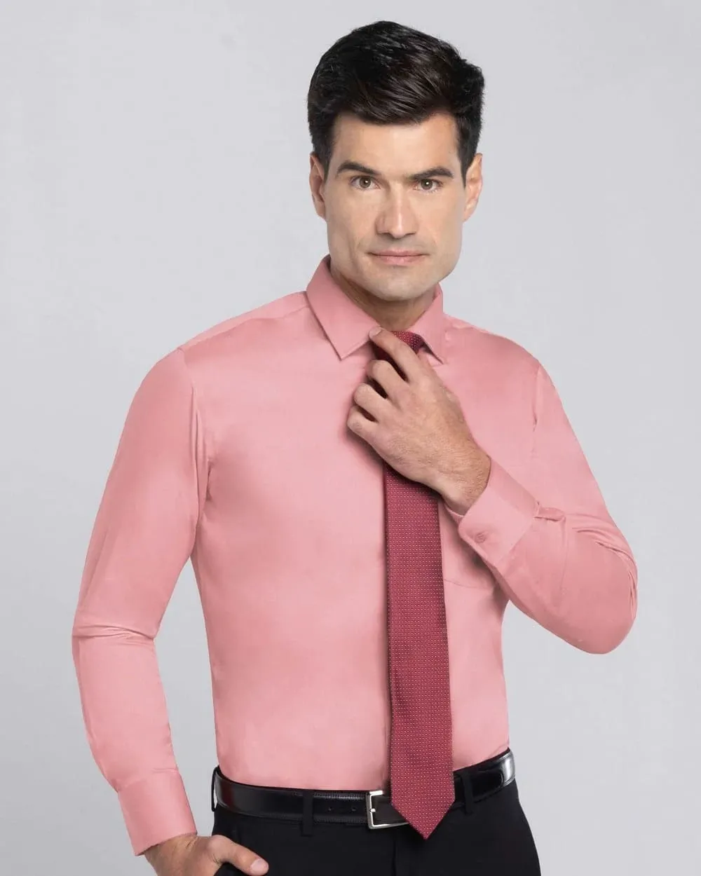 Camisa de vestir piqué rosada manga larga