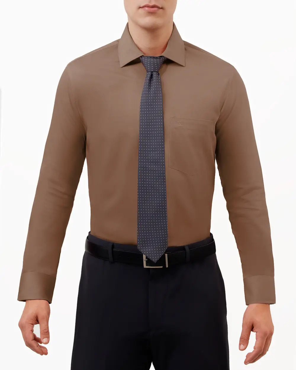 Camisa lisa de vestir slim fit manga larga   pique color cafe

