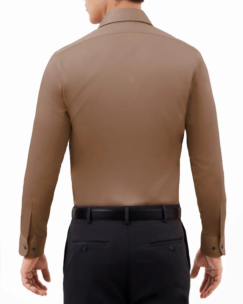 Camisa lisa de vestir slim fit manga larga   pique color cafe
