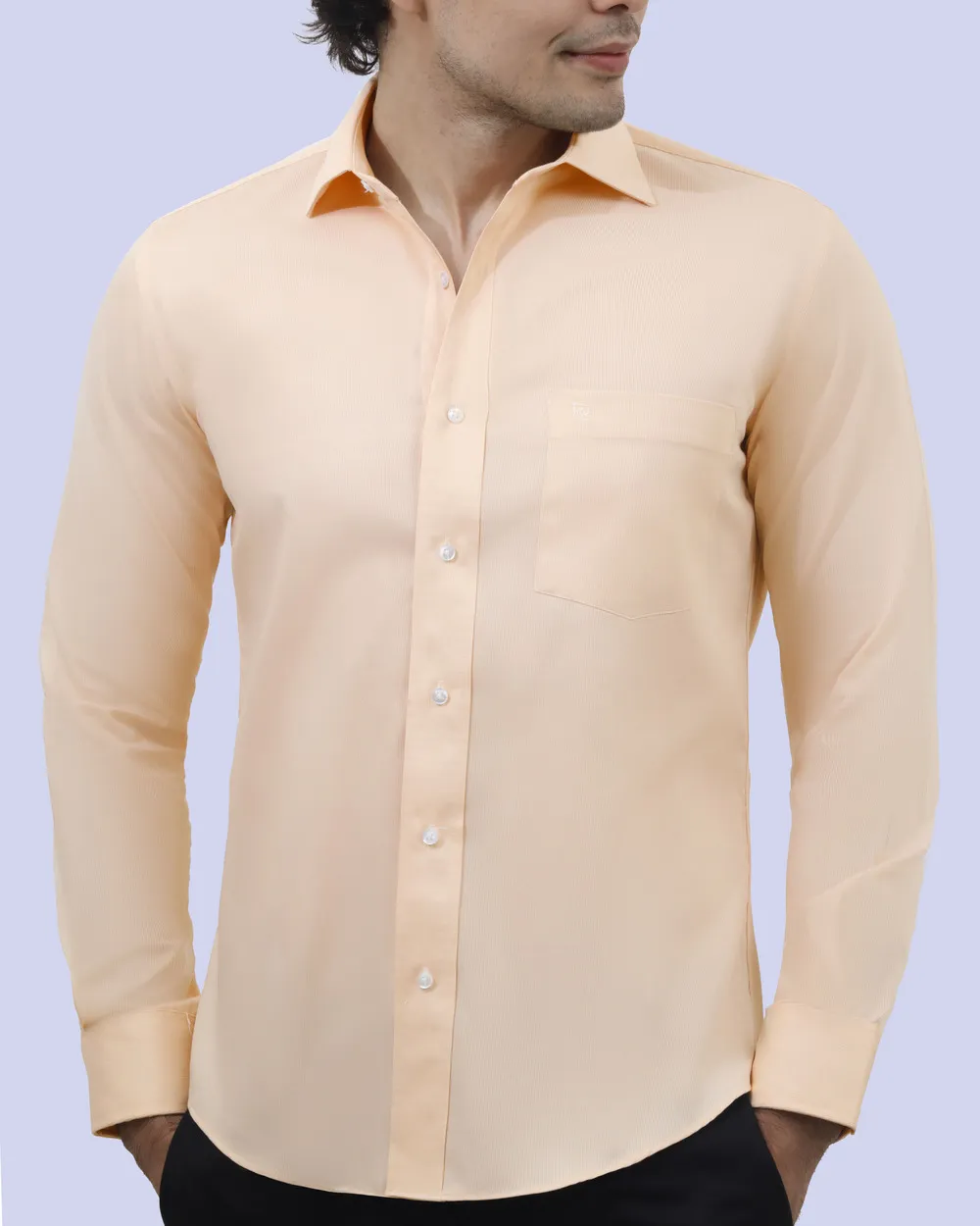 Camisa de vestir piqué beige manga larga