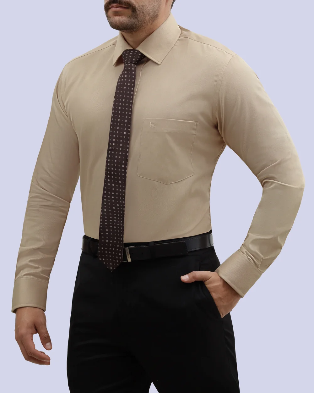 Camisa de vestir lisa slim fit piqué beige