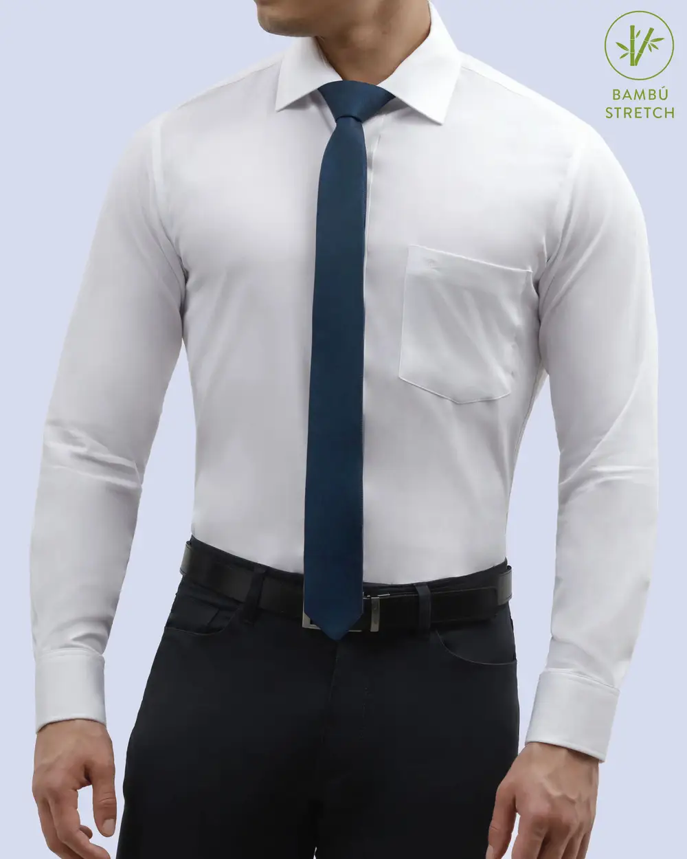 Camisa piqué stretch in organic bambú  slim fit blanca