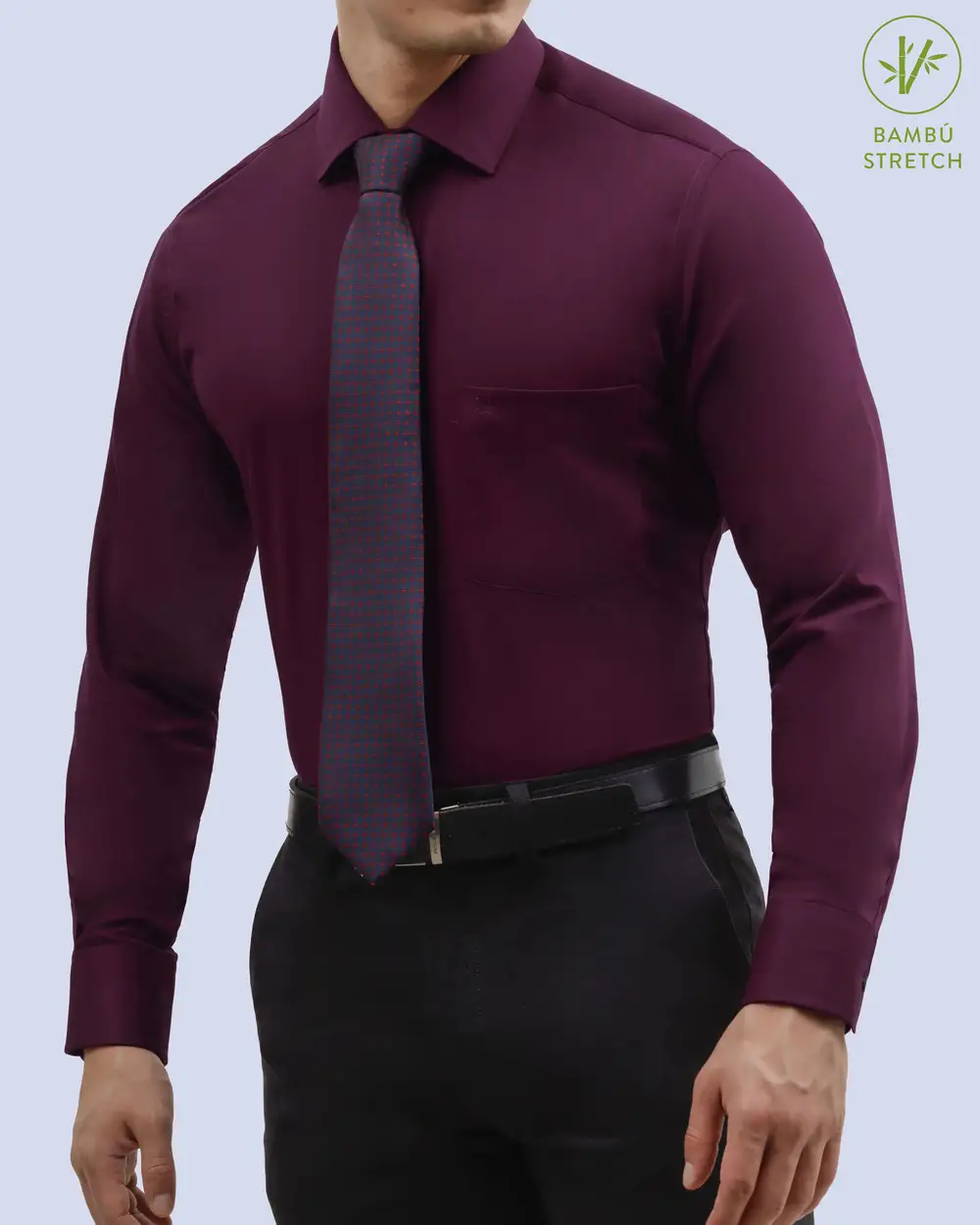 Camisa piqué stretch in organic bambú  slim fit vino