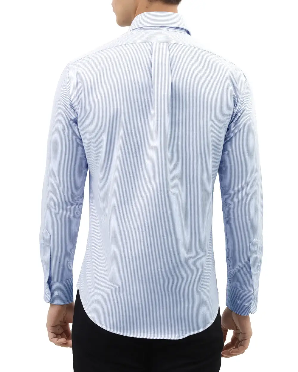 Camisa oxford rayada manga larga slim fit azul