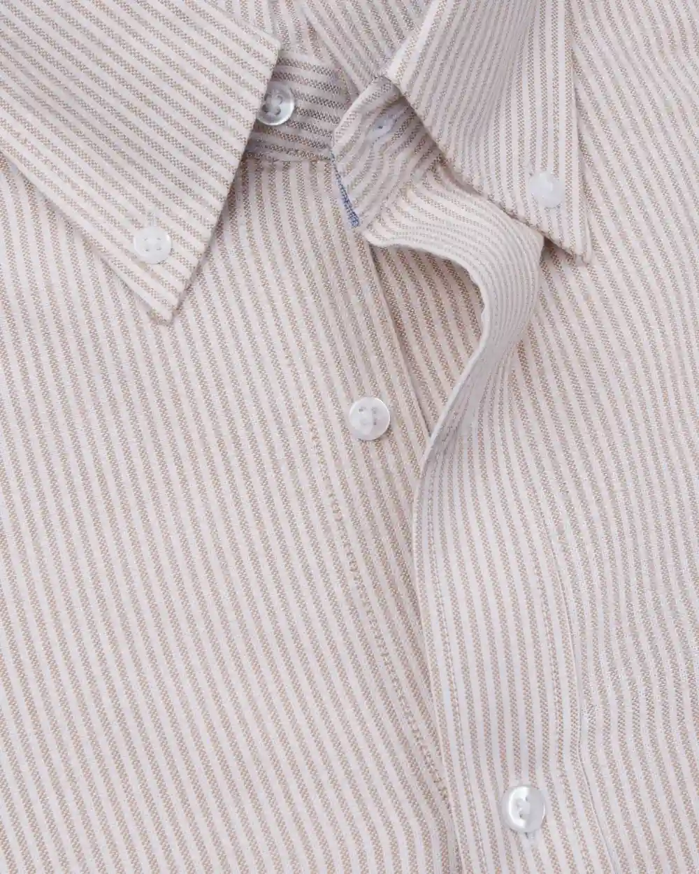 Camisa casual rayada oxford beige manga larga slim fit