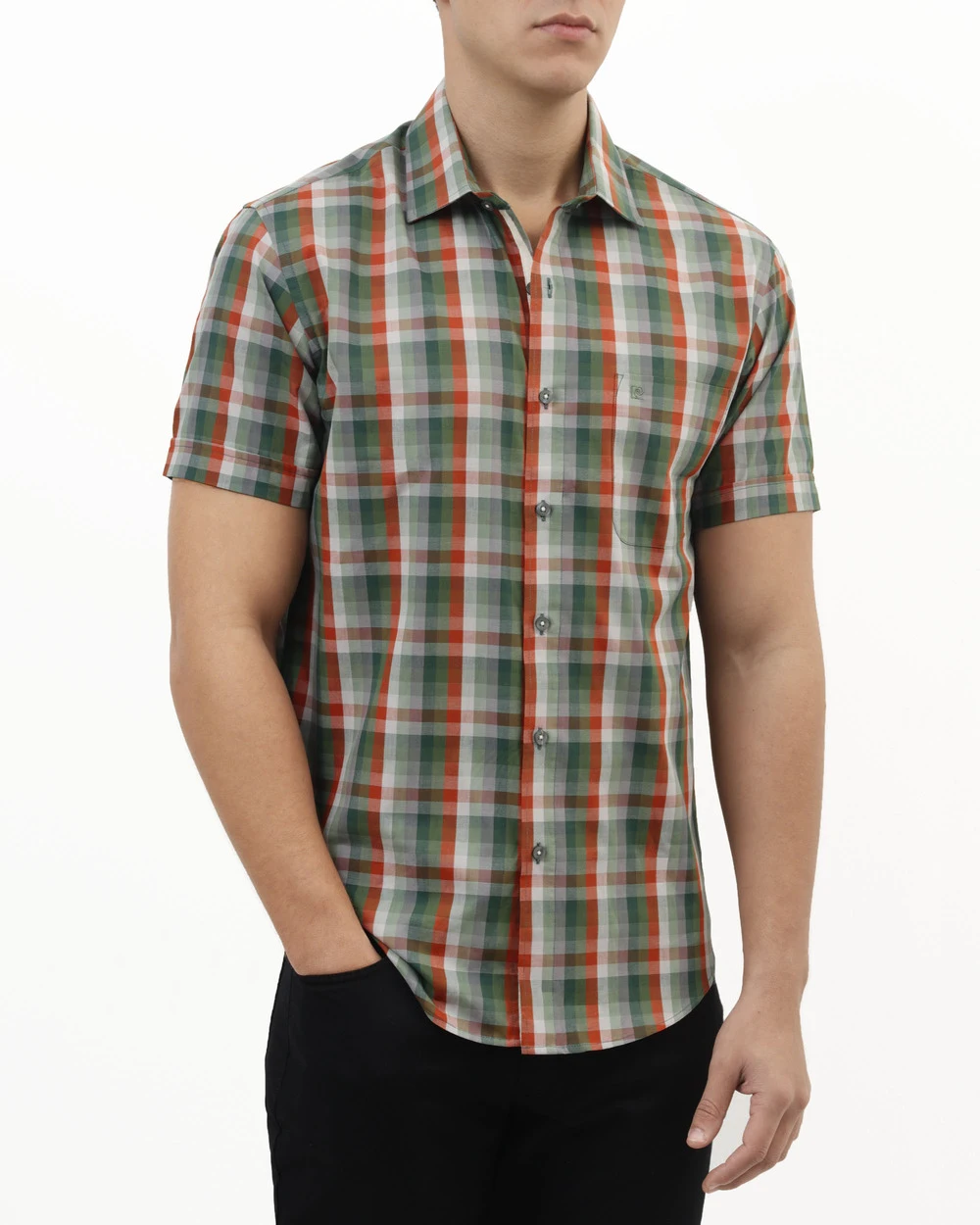 Camisa de cuadro slim fit manga corta multicolor