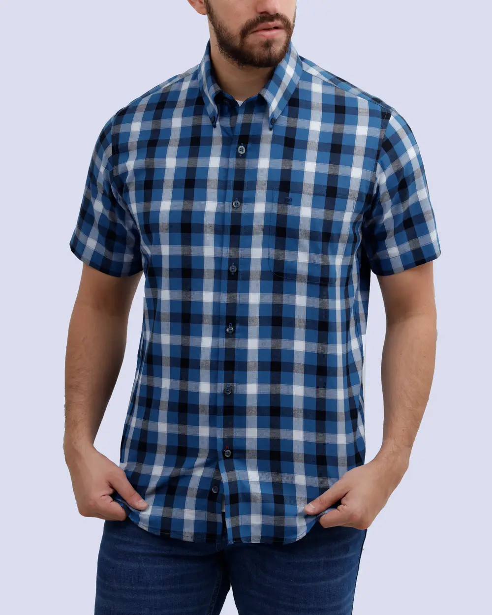 Camisa casual cuadro multicolor manga corta slim fit