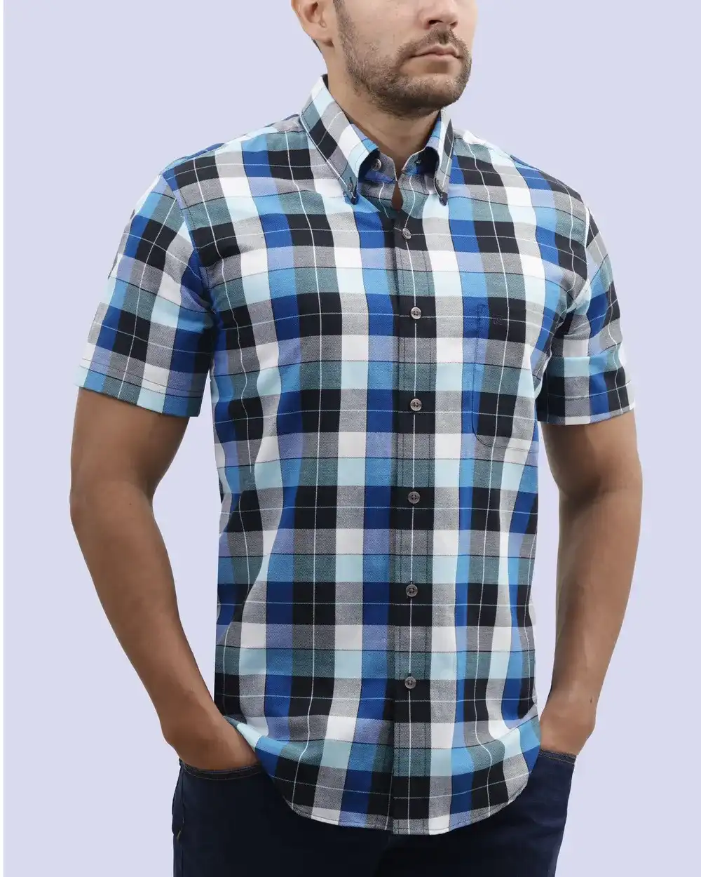 Camisa casual cuadro multicolor manga corta slim fit