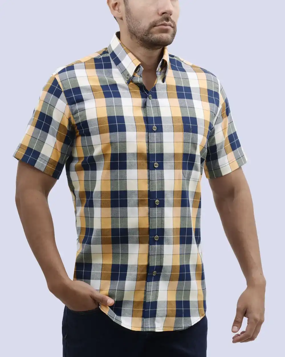 Camisa casual cuadro multicolor manga corta slim fit