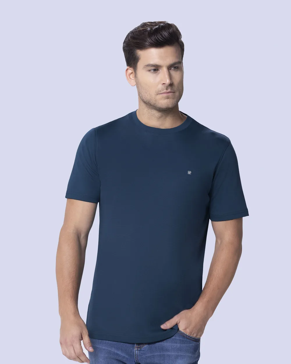 Camiseta cuello redondo lisa manga corta navy