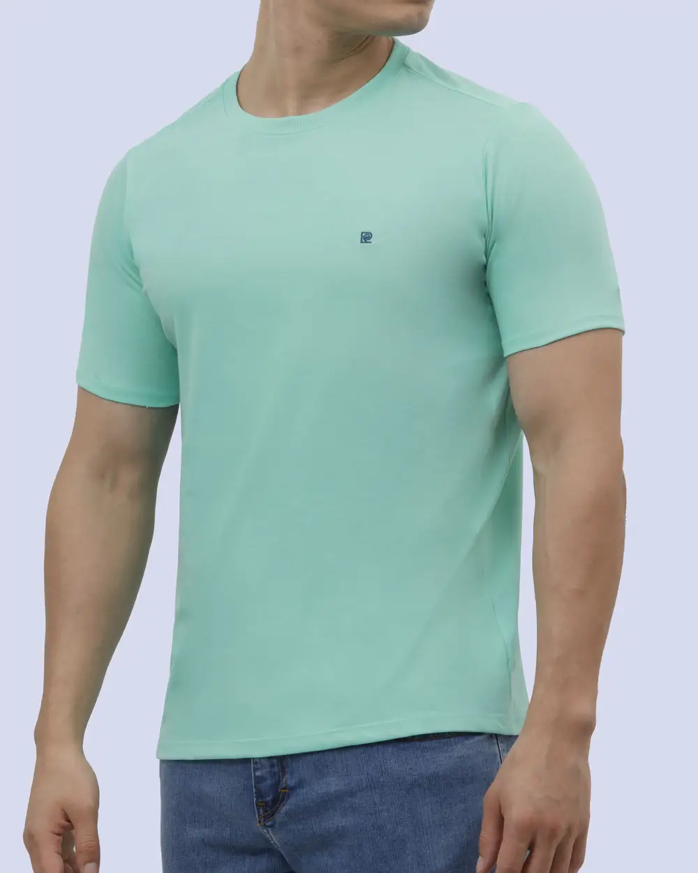 Camiseta cuello redondo lisa manga corta aqua