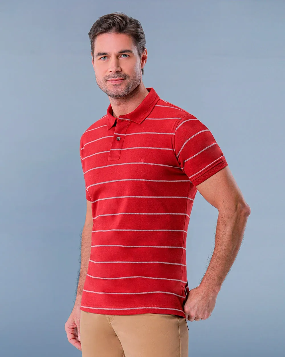 Camisa sport verde a rayas slim fit roja