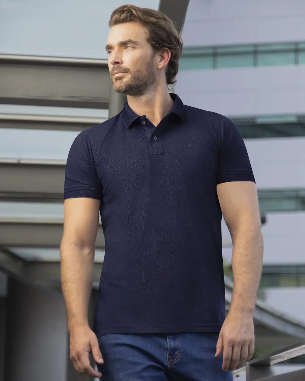 Camisa sport diseño slim fit manga corta azul