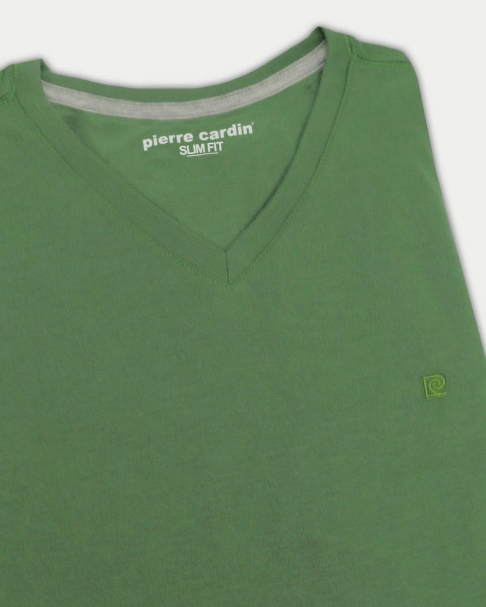 Camiseta cuello v lisa manga corta verde