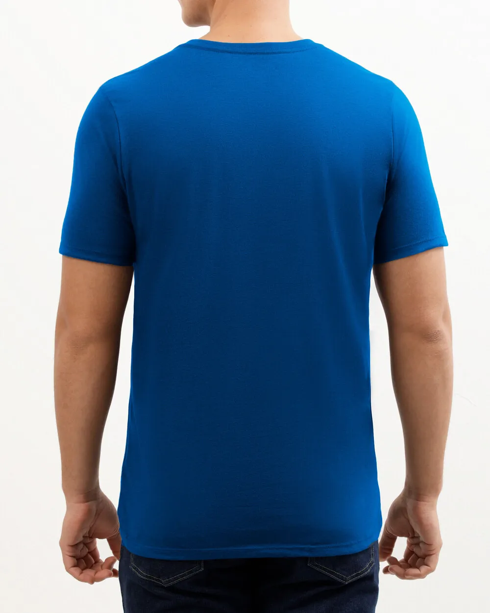 Camiseta cuello v lisa manga corta azul
