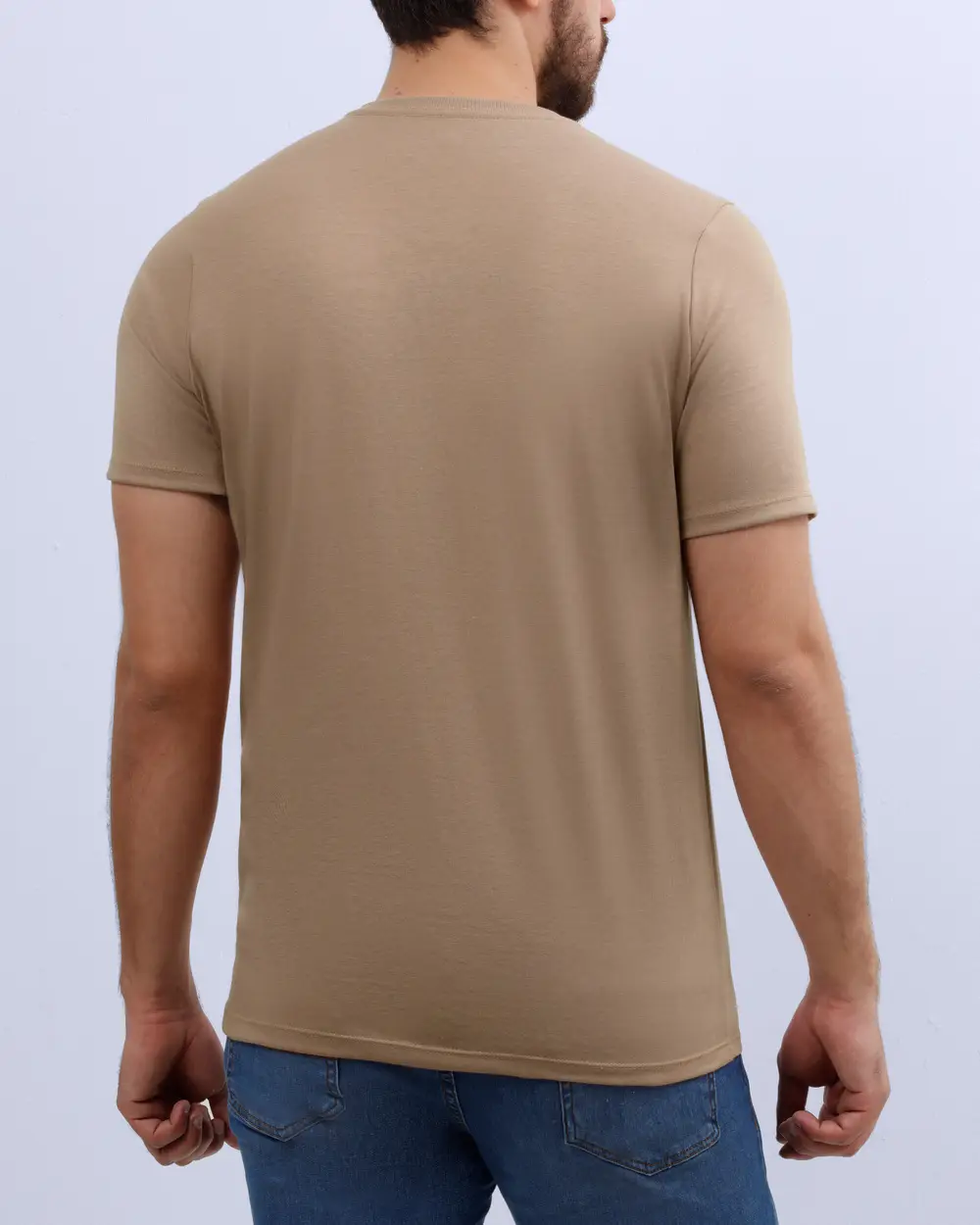 Camiseta cuello v lisa manga corta color cafe