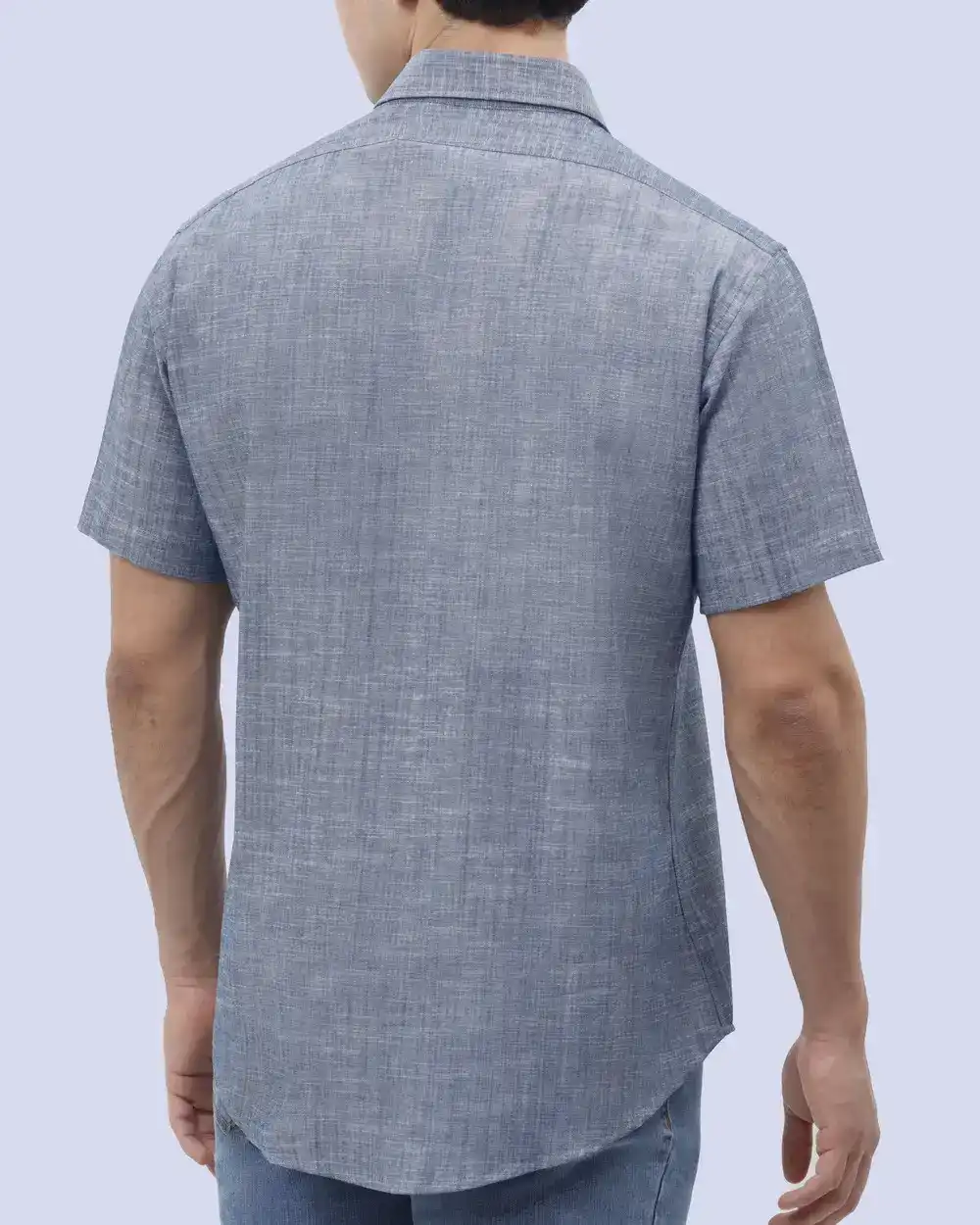 Camisa casual slim fit manga corta  jaspeada azul