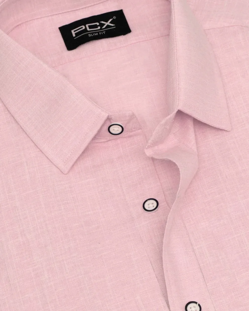 Camisa casual slim fit manga corta jaspeada rosada
