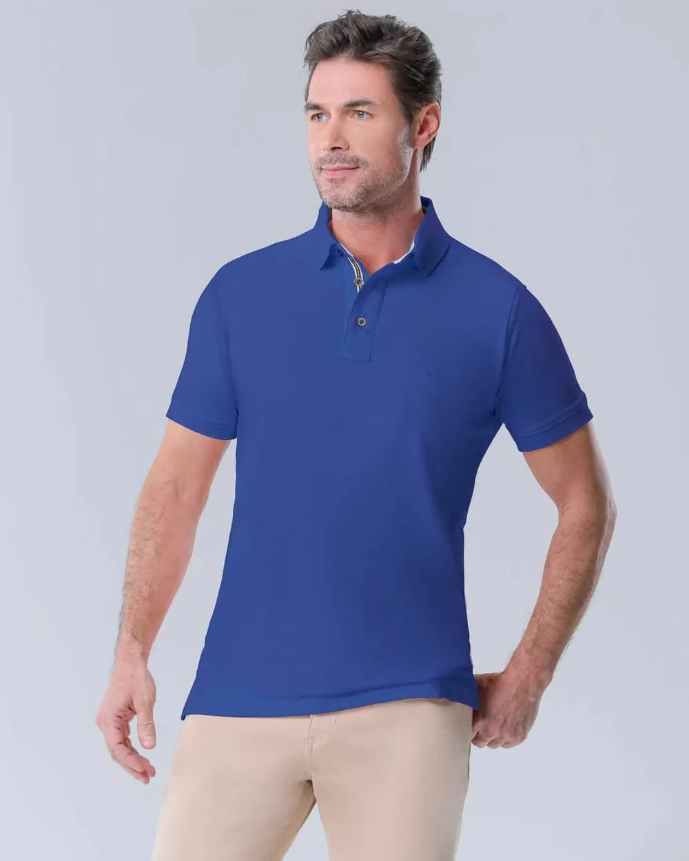 Camisa sport lisa slim fit manga corta azul