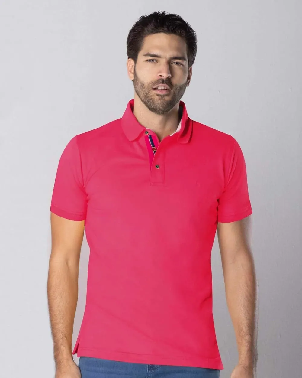Camisa sport lisa slim fit manga corta rosado