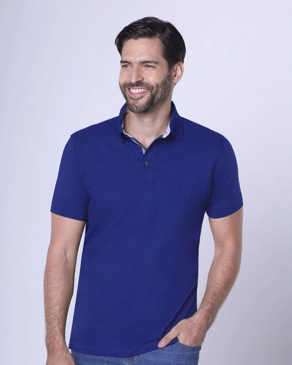 Camisa sport lisa slim fit manga corta azul