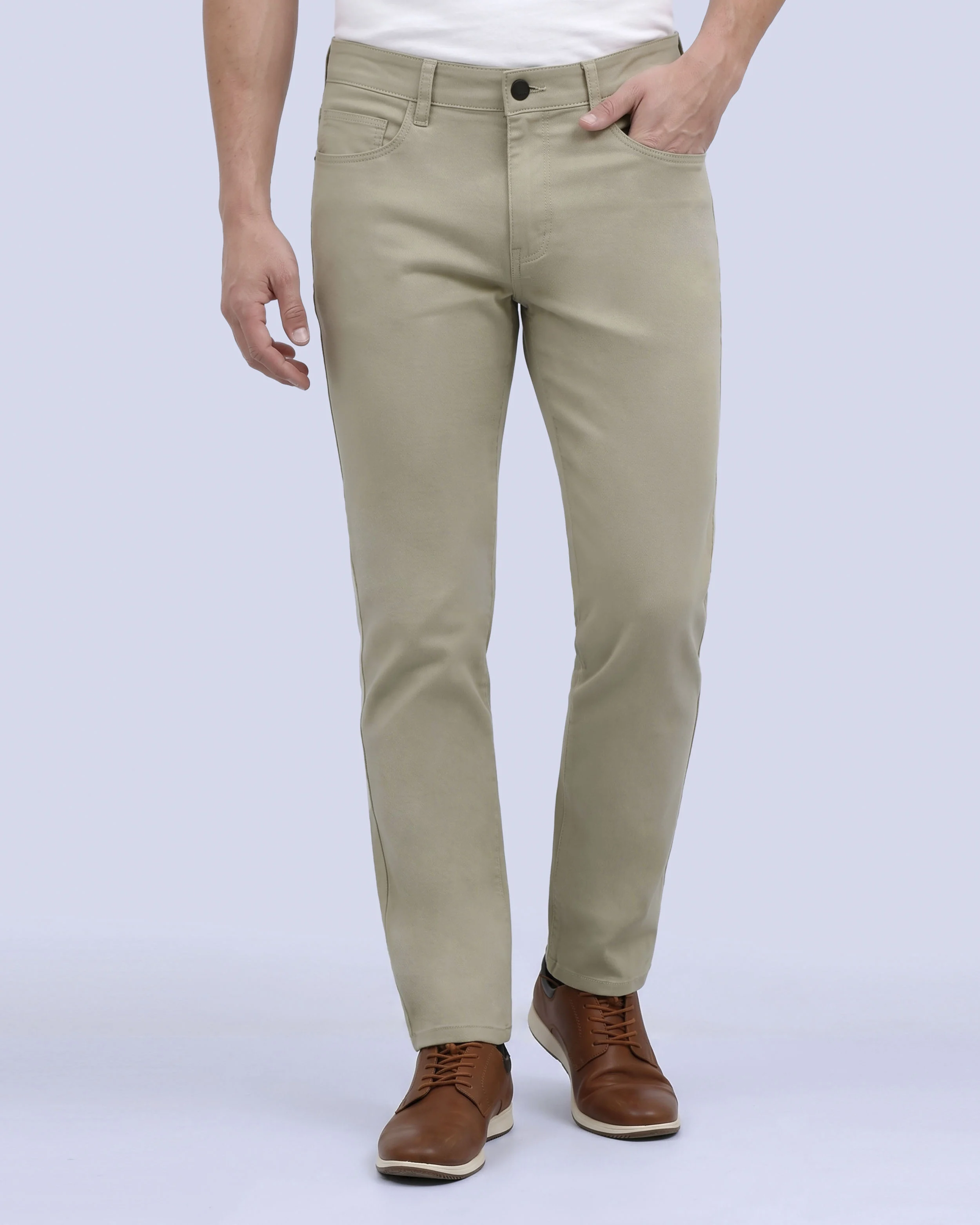 Pantalón casual slim fit beige lux touch manhattan