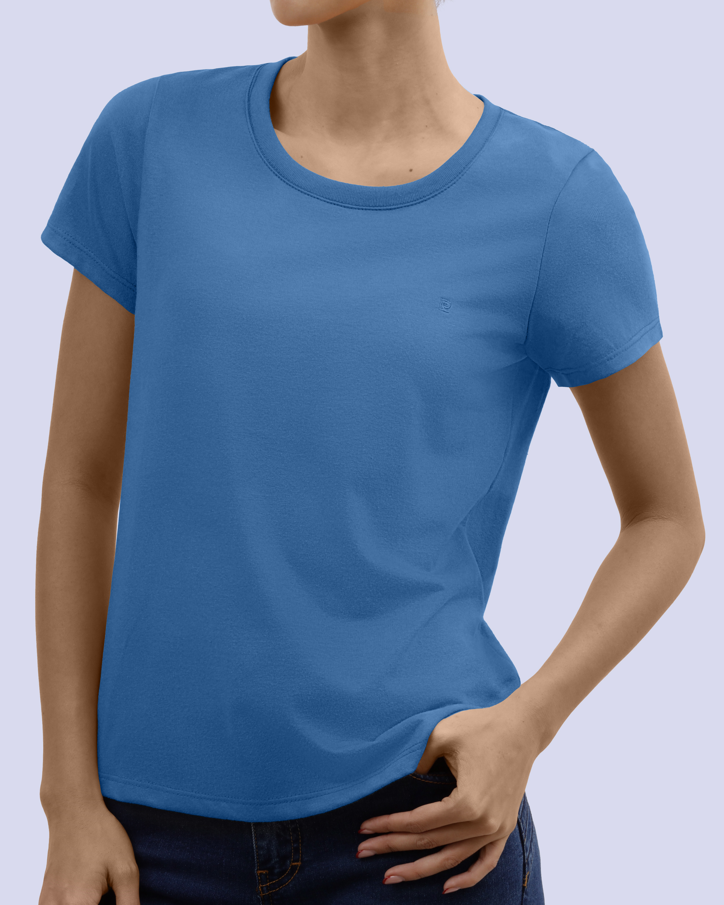 Camiseta dama cuello u azul