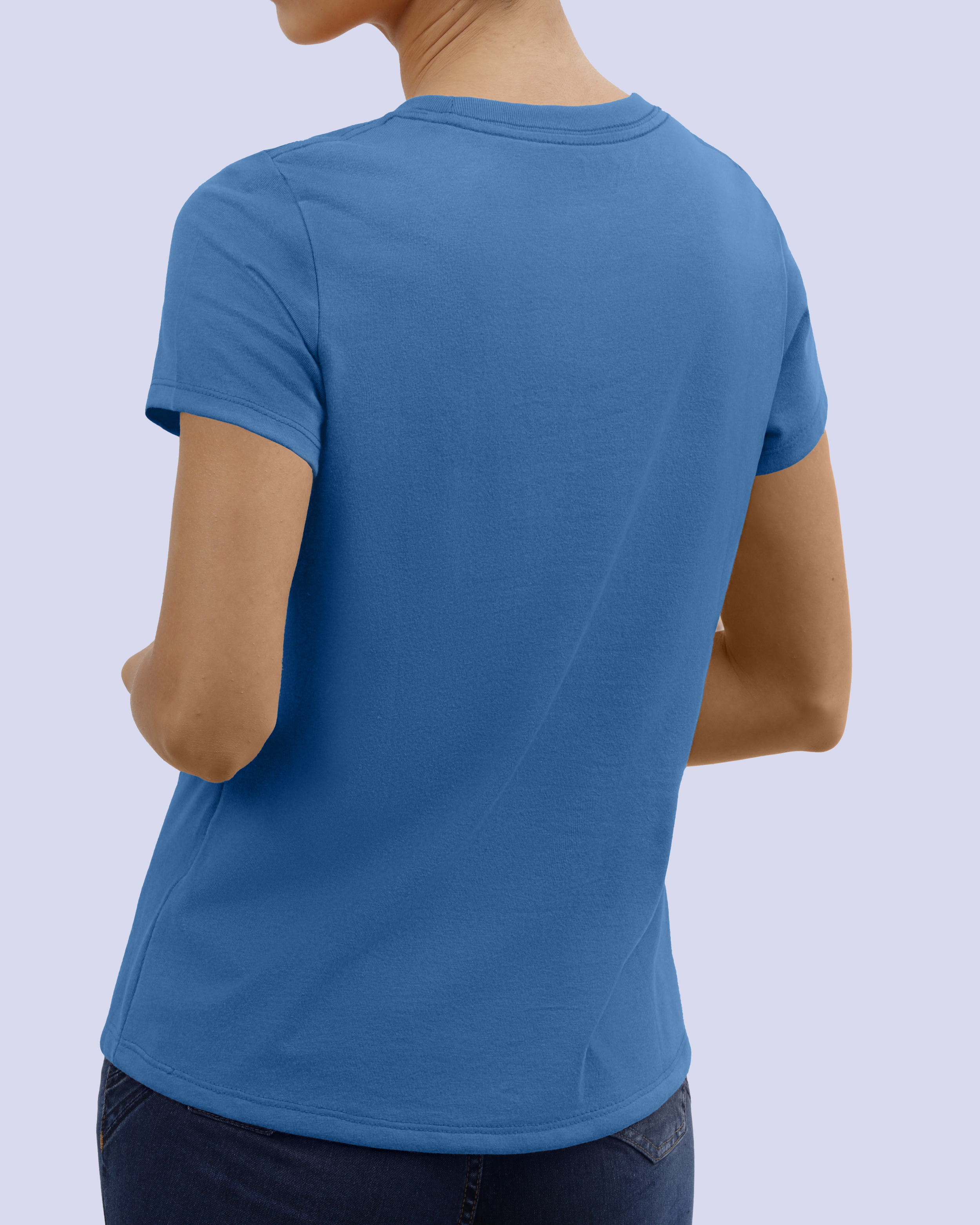 Camiseta dama cuello u azul