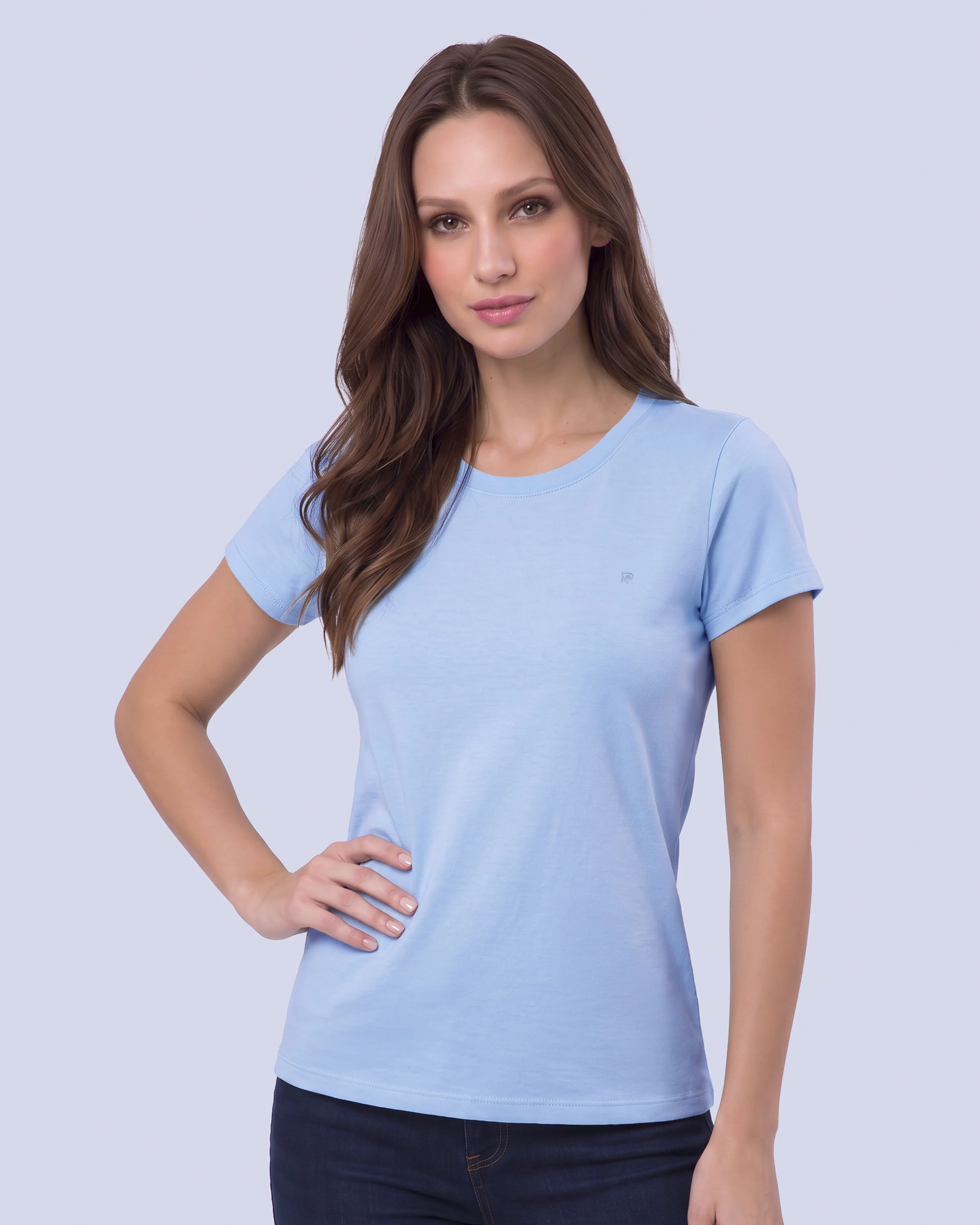 Camiseta lisa cuello redondo manga corta celeste