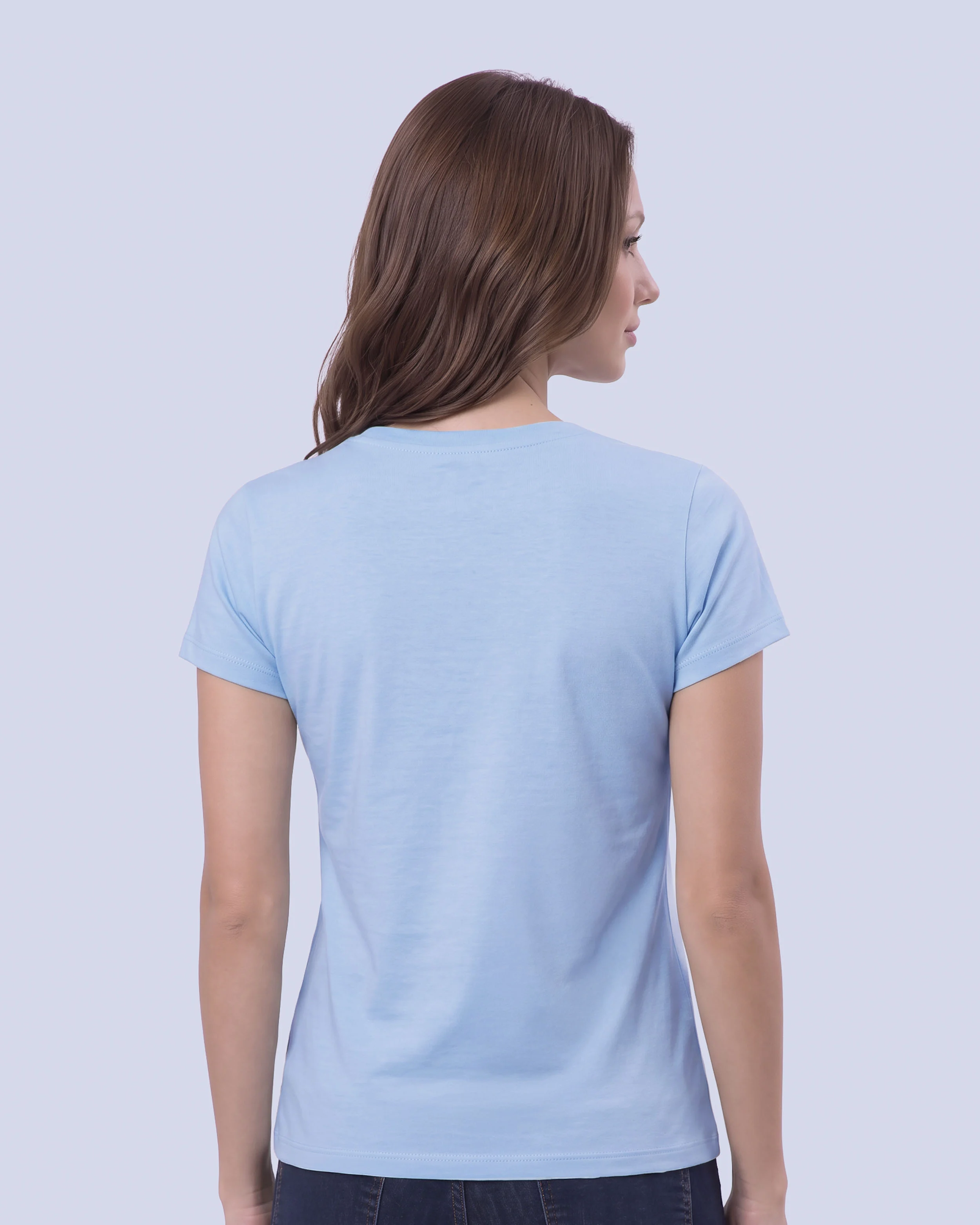 Camiseta lisa cuello redondo manga corta celeste