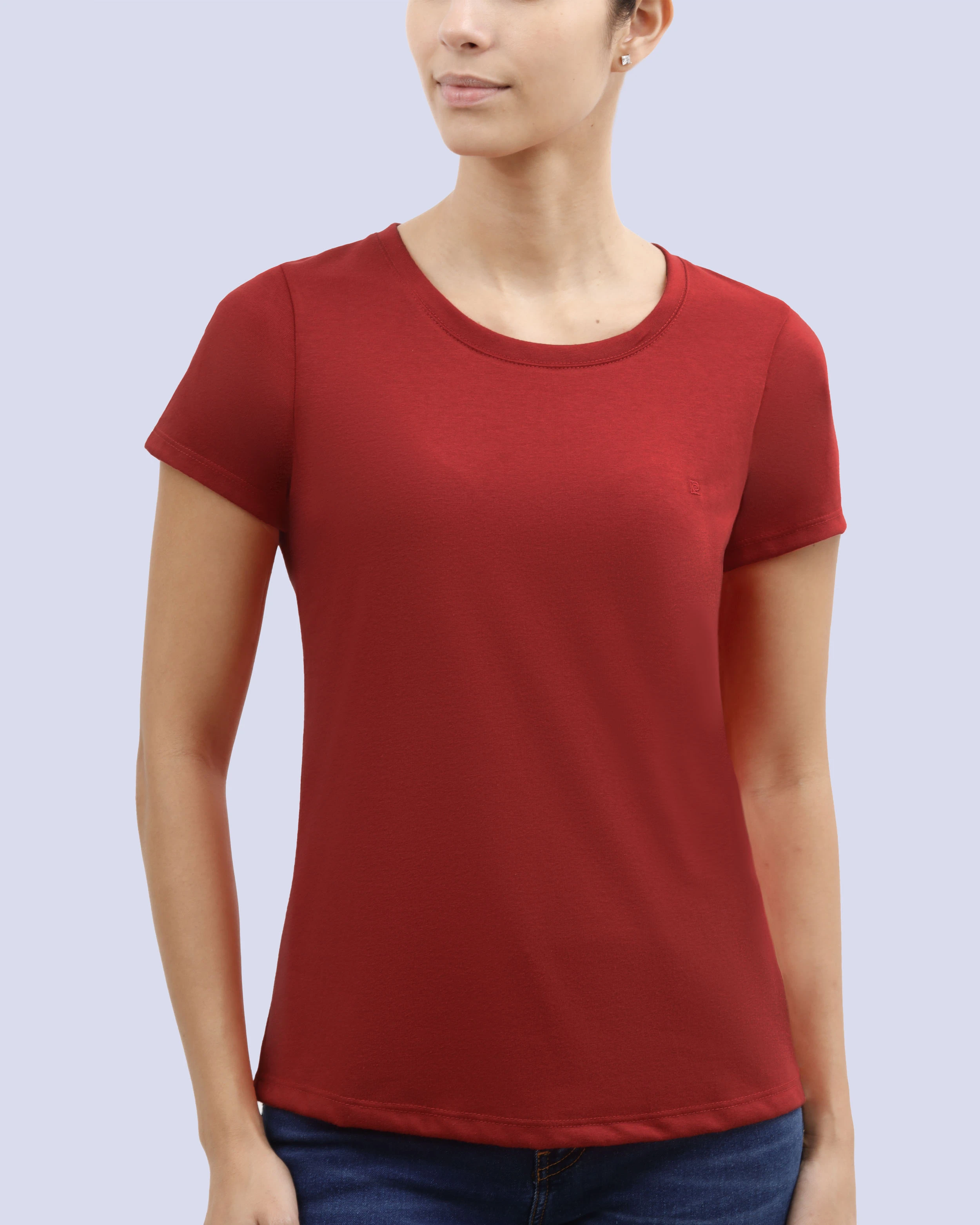Camiseta lisa cuello redondo para dama roja