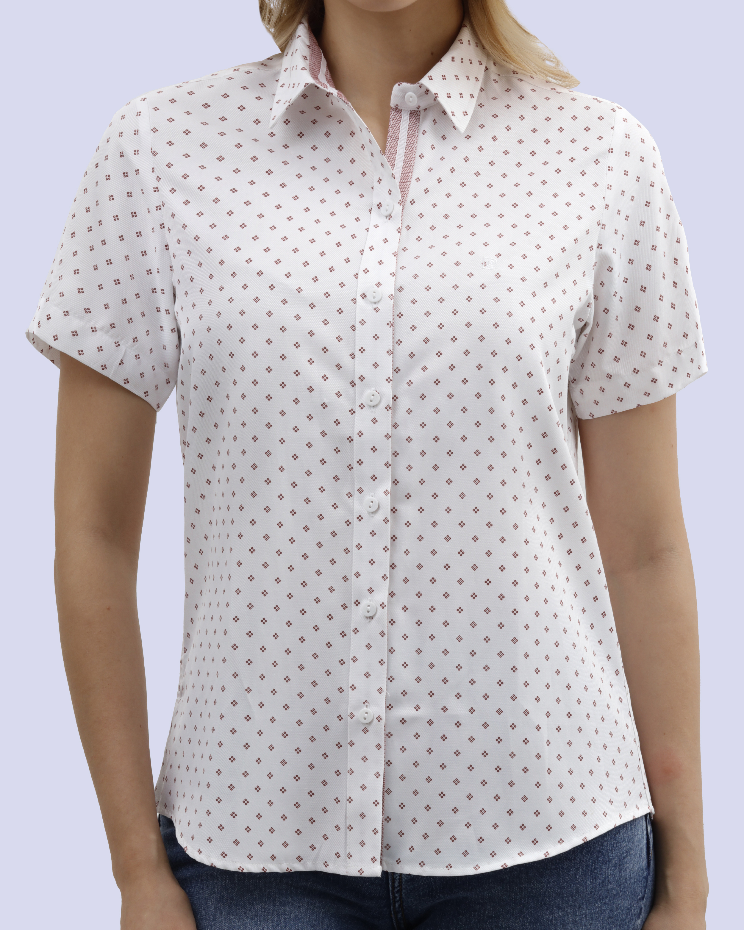 Blusa de vestir estampada slim fit manga corta blanca