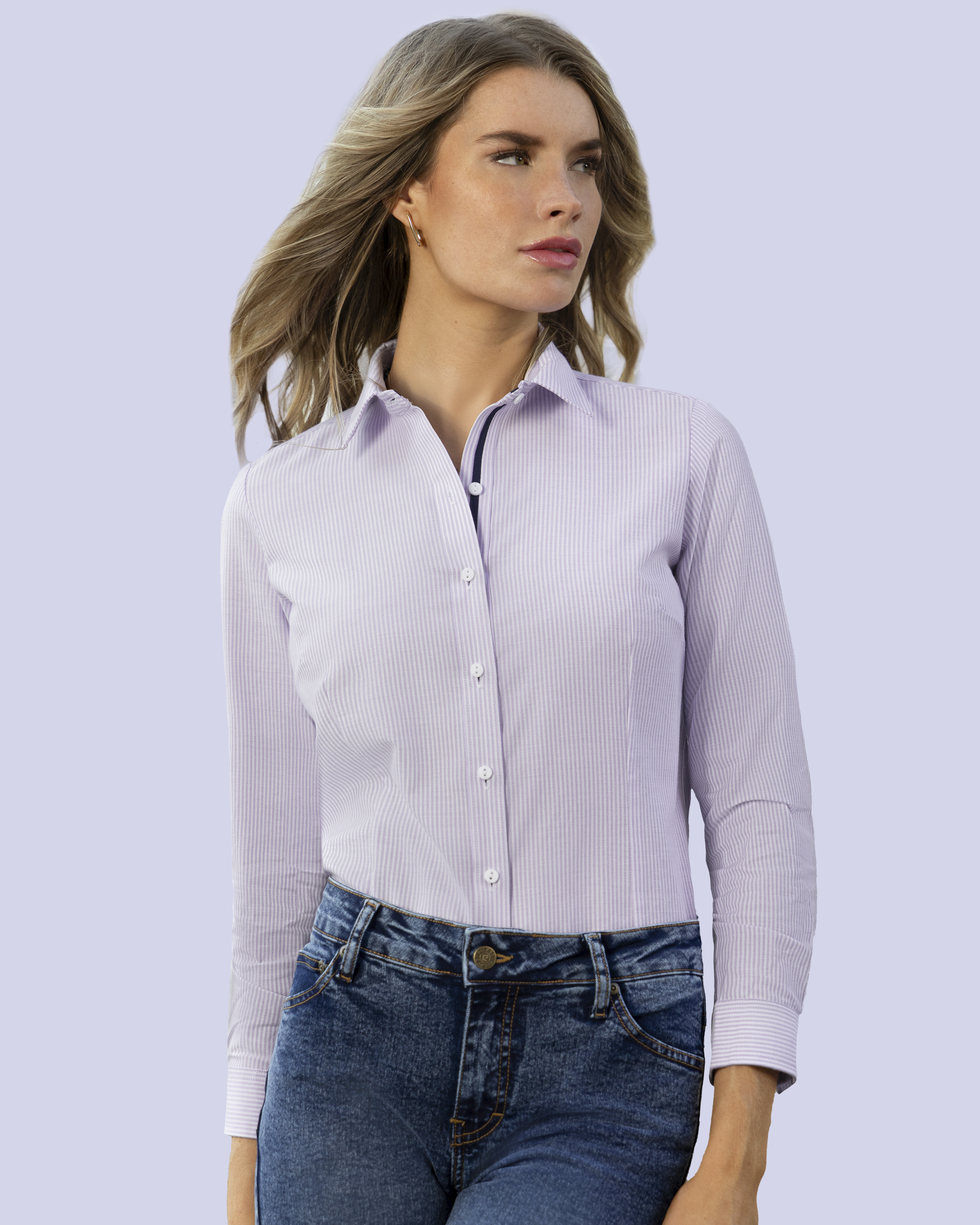 Blusa de vestir rayada slim fit manga larga azul