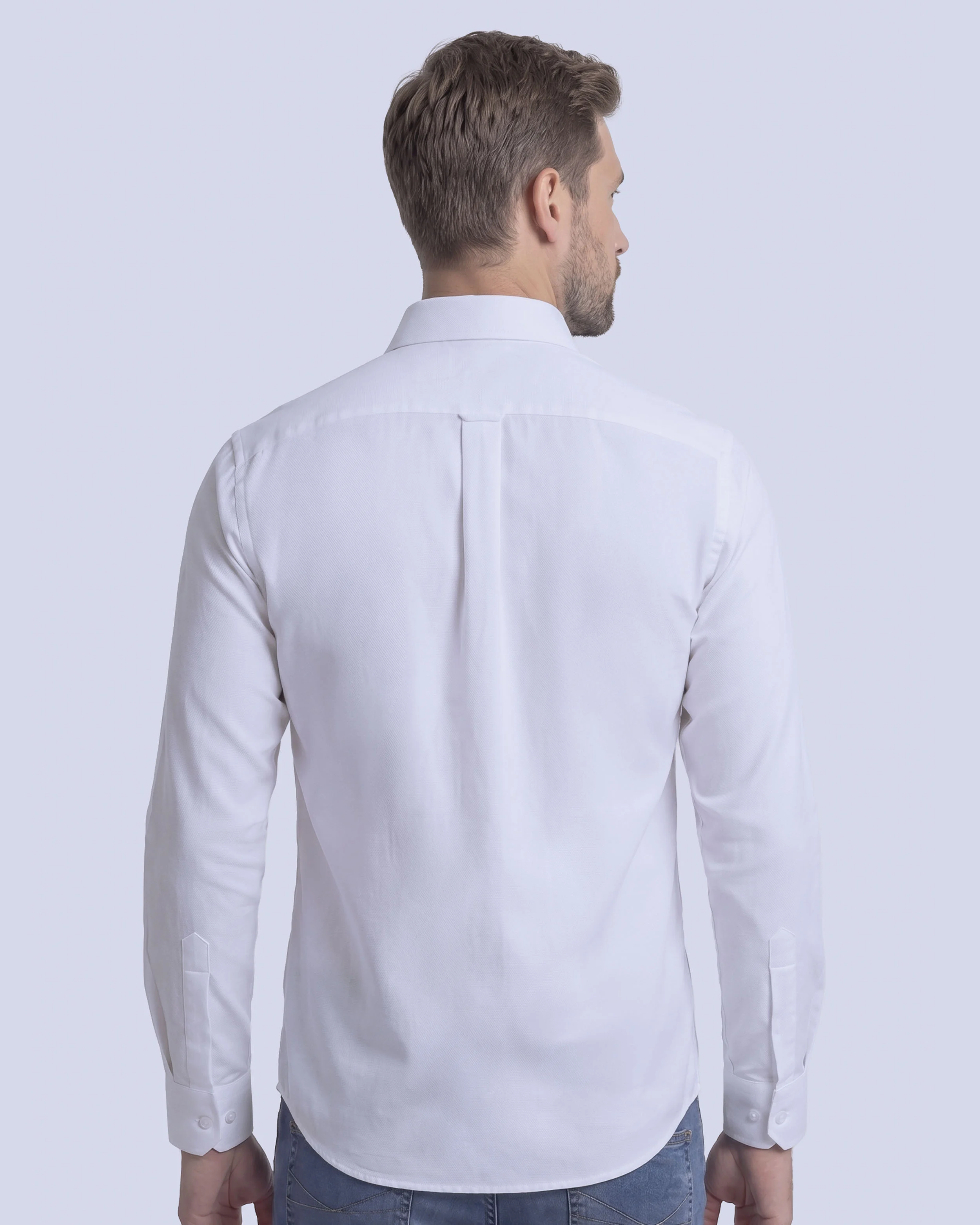 Camisa casual oxford manga larga blanca slim fit